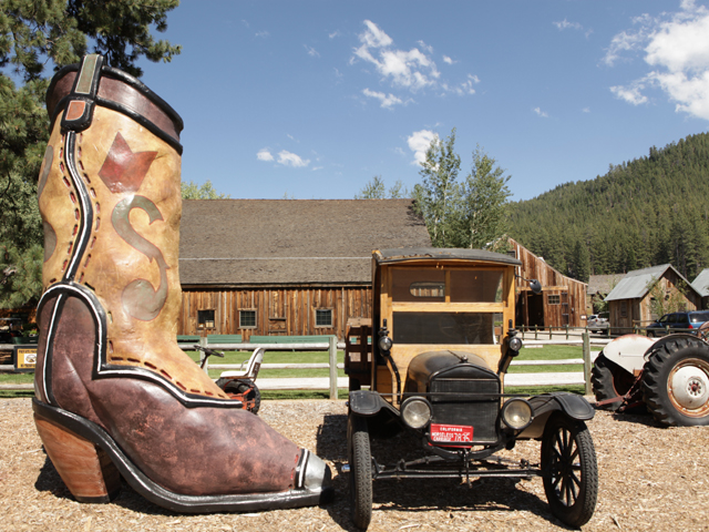 Large cowboy boot decoration at fundraiser