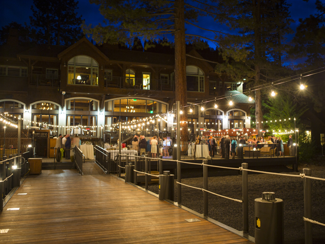Outdoor reception at West Shore Cafe at night